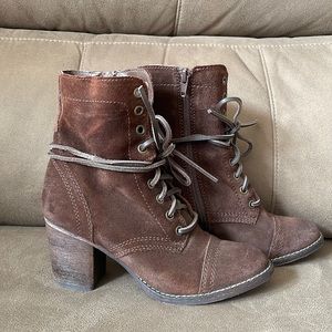Steve Madden Gretell Brown Suede Lace Up Heeled Booties